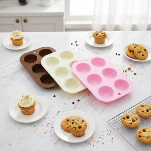 6 Cavity Silicone Muffin <b>Pan</b> Food Grade BPA Free Non Stick Cupcake Baking Tray Heat Resistant Bakeware for Cake Pudding Jelly - Product Image 3