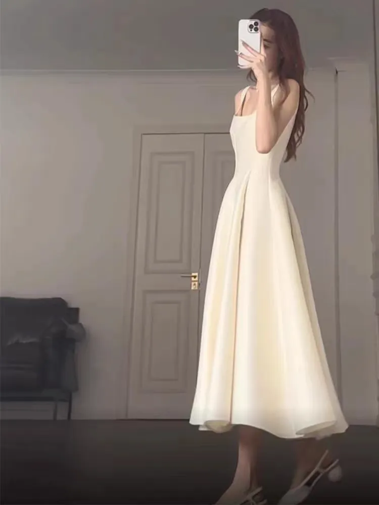 Vestido de princesa para festa à noite estilo francês elegante com gola quadrada