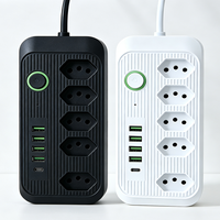 Stop Kontak Standar OEM Brasil 5 Outlet AC NBR14136 dengan 4 USB-A dan 1 Port Type-C, Soket Ekstensi dengan Saklar Nyala/Mati Berlampu