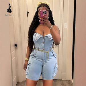 Monos de Verano de Moda para Mujer, sin Mangas, con Bolsillos, de Mezclilla con Parches, Monos Ajustados de Una Pieza, Monos Casuales de Mezclilla Tipo Cargo - Product Image 6