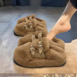 Fourrure de lapin 2025 – Nouveauté pour femme : Plush léger à semelle épaisse pour le printemps, rembourrage extra épais et chaud, semelle souple massante - Product Image 2