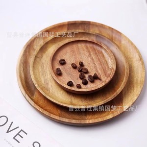 Ensemble de plateaux ronds en bois d'acacia faits à la main pour servir le thé, les gâteaux, le petit-déjeuner, utilisation en restaurant - Product Image 1