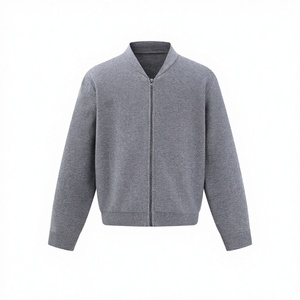 Cárdigan de punto acrílico liso con cuello alto y cremallera completa, holgado, para otoño, venta al por mayor - Product Image 3