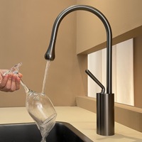Robinet de cuisine extractible 2 fonctions en acier inoxydable 304, eau chaude et froide, en forme de goutte d'eau, pour évier domestique