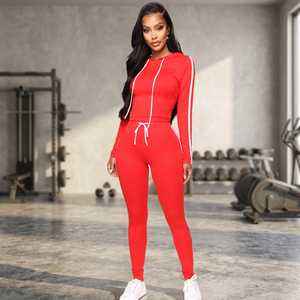 Ensemble 2 pièces personnalisé pour femme en coton extensible à manches longues, sweat à capuche uni décontracté et pantalon legging assorti, OEM, écologique - Product Image 3