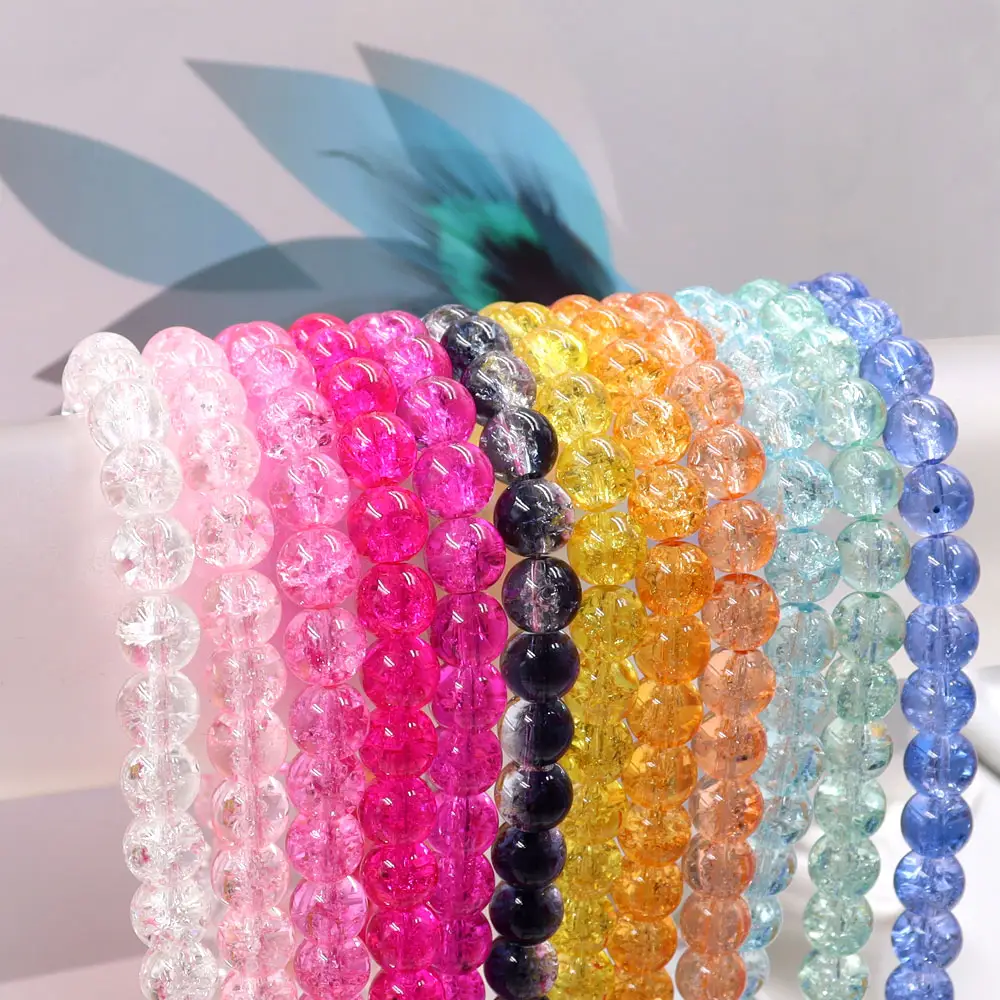 Lager zum Verkauf 10mm bunte Glas Kristall Knistern Perlen Kombination Großhandel Glasperlen für Schmuck und Armband Herstellung