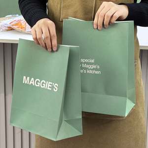 Sacs à emporter jetables en papier kraft noir écologiques et recyclables personnalisés pour hamburgers, frites, burgers et pâtes, restauration rapide - Product Image 5