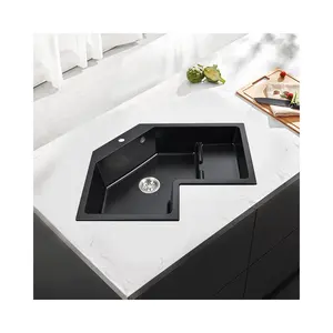 Hot sale double black bowl special irregular shape marble natural basin Granite Composite Kitchen Sinks