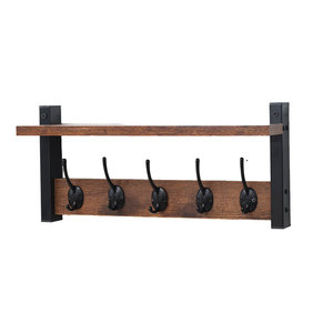 <b>Wall</b> <b>Mounted</b> Wooden <b>Shelf</b> With Hooks For Entryway Living Room Storage And Organization Durable Rectangle Design - Product Image 2