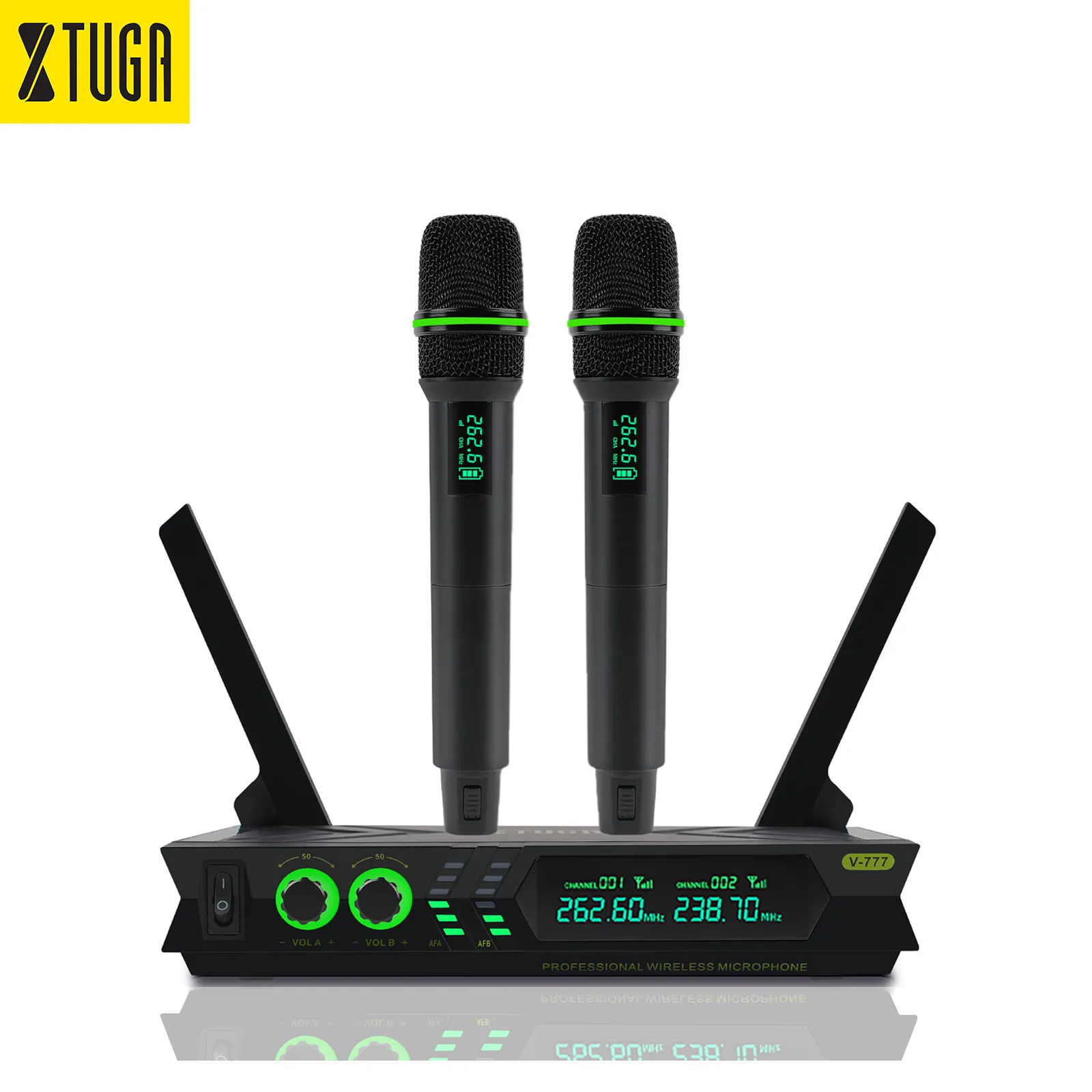 XTUGA Brand V777 Dual Channels Vocal Mic Cordless Microfone Dynamic Handheld Wireless Microphone For Home