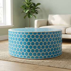 Mesa de Centro Clásica de Hueso Pulido con Incrustaciones, Mueble de Mosaico Hecho a Mano, Centro de Mesa Elegante, Decoración de Interiores de Lujo para Salón - Product Image 1