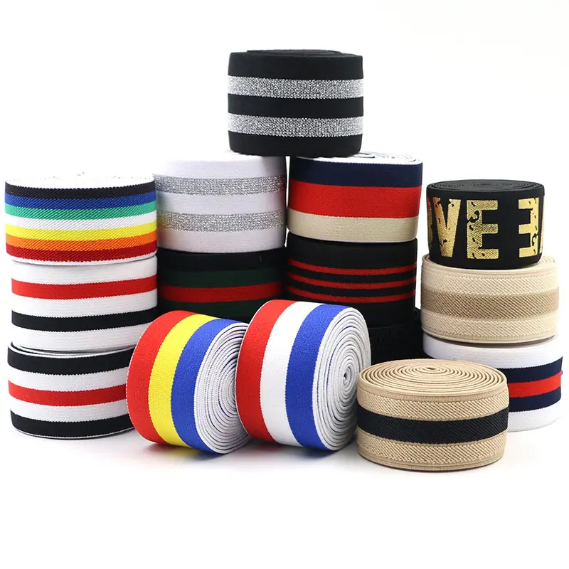 Stretch Elastic Webbing Tape Print Wholesale Stripe Braided Woven Jacquard Soft Knit Woven Knitted Wide Elastic Band for Clothes