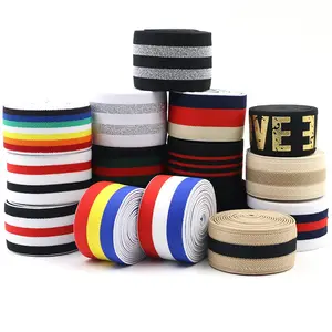 Stretch Elastic Webbing Tape Print Wholesale Stripe Braided Woven Jacquard Soft Knit Woven Knitted Wide Elastic Band For Clothes