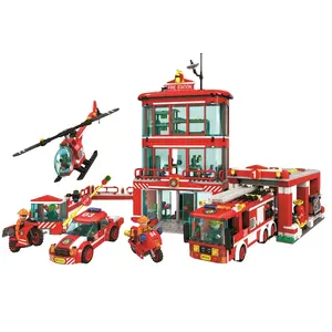 969 pcs Plastic construction toy fire station building blocks play set for kids