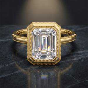 IGI Certified Vintage Emerald Cut Lab Grown Diamond Geometric Double <b>Frame</b> Engagement Wedding Ring 10K 14K 18K Gold 925 935 - Product Image 1