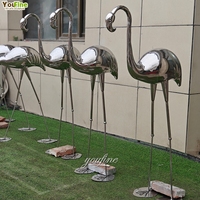 Sculpture de flamant rose en acier inoxydable poli miroir, statue d'oiseau en métal, décoration moderne pour jardin, bord de piscine, villa, hôtel, complexe hôtelier, pelouse, hall