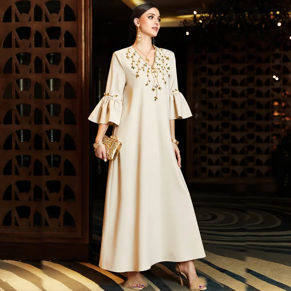 Ekegant short sleeve turkey best selling products Front closed fancy Muslim women Arabic Dubai abaya evening dress