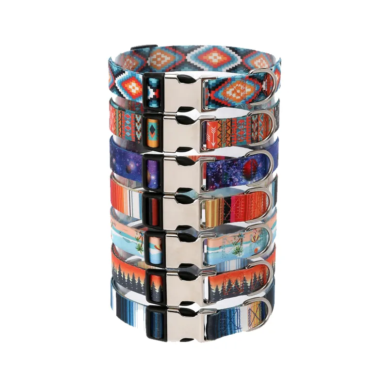 Best Seller Striped Forest Pattern Pet Accessories Collar Polyester Adjustable Dog Training Collar Wholesale