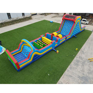 Parcours d'obstacles gonflable géant commercial avec toboggan et mur d'escalade pour parc d'attractions et jeux de défi - Product Image 1