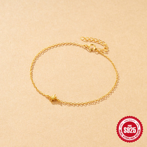 Nuovo Bracciale da Donna JOYE in <span class=keywords><strong>Argento</strong></span> Sterling <span class=keywords><strong>925</strong></span> con Stella a Otto Punte Liscia e Placcatura in Oro Vero, Stile Minimalista Elegante INS - Product Image 4
