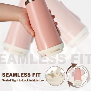 Custom logo 600 ML 20OZ Double Wall Vacuum Leakproof Insulated Tumbler Cup with Handle <b>Rope</b> Lids Straw and Sip for Car Office - Product Image 6