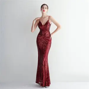 2023 Flor de posicionamiento elegante mujer lentejuelas largo sirena noche gorda señora vestido de talla grande Super vestido formal para mujer elegante