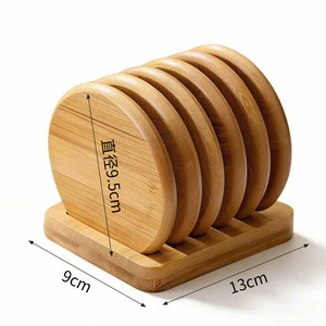 Juego de posavasos de bambú, 4 piezas, redondos, de madera maciza, con aislamiento térmico y soporte de almacenamiento para té y bebidas - Product Image 3