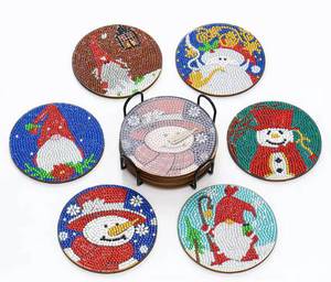 Kit de 6 sous-verres de Noël DIY en diamant 5D, peinture diamant, sous-verres décoratifs pour la maison, tapis de tasse de Noël - Product Image 1