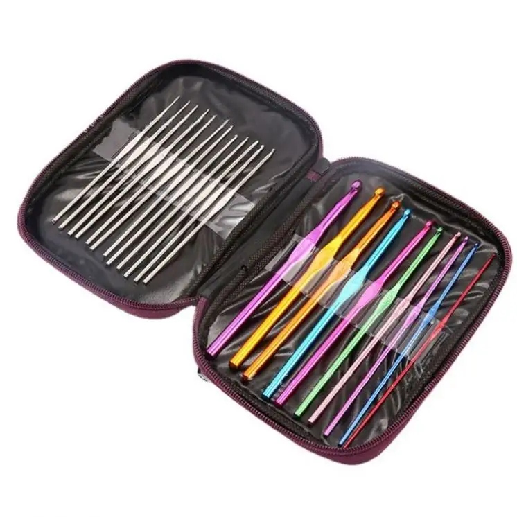 Pcs đầy màu sắc nhôm handmade Knitting needles Set Sliver màu sắt Crochet Hook Set Kit cho đan