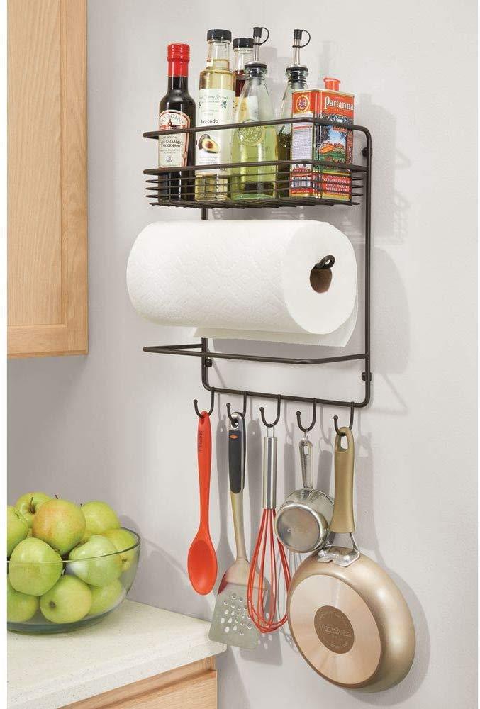 Titular de rollo de cocina ahorro de espacio montado en la pared sostenedor de rollo de papel con integrada de Spice Rack