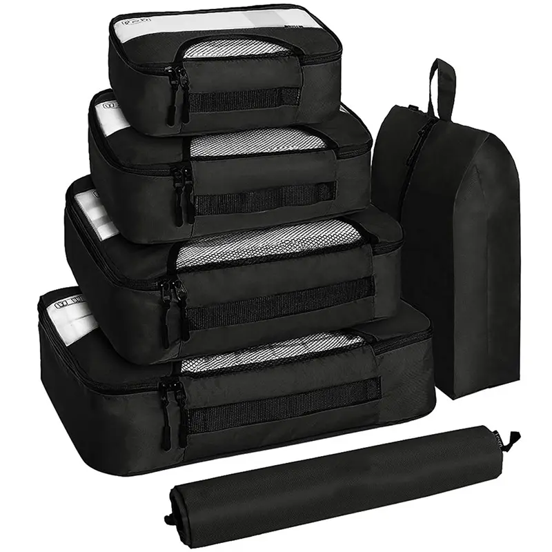 6 Set Packing Cubes Travel Luggage Organizers with Laundry Bag & Shoe Bag