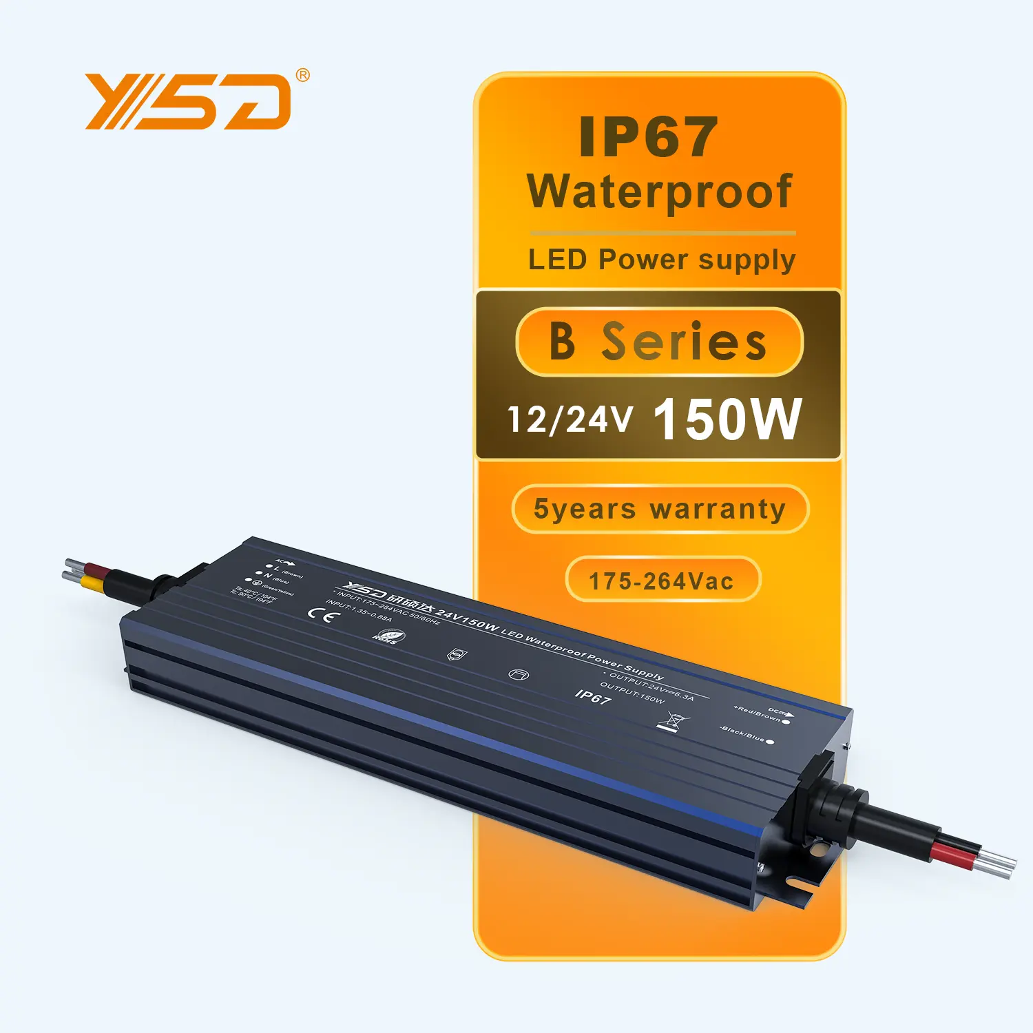 プロフェッショナルカスタムPOWER170-265VAC定電圧24V6.25A150W防水LED電源LEDドライバー