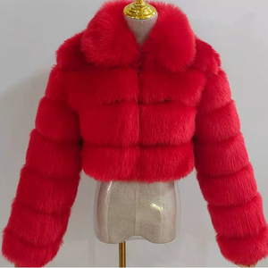 <span class=keywords><strong>Veste</strong></span> en fausse fourrure pour <span class=keywords><strong>femme</strong></span> avec accents en fausse fourrure de renard Style court avec manches à col - Product Image 4