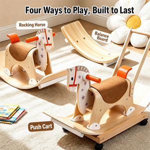 <span class=keywords><strong>Cheval</strong></span> à bascule <span class=keywords><strong>en</strong></span> <span class=keywords><strong>bois</strong></span> 4-<span class=keywords><strong>en</strong></span>-1 pour bébé, planche d'équilibre, chariot à pousser, jouet à chevaucher, jouet Montessori pour l'éveil et le développement de la motricité globale - Product Image 3