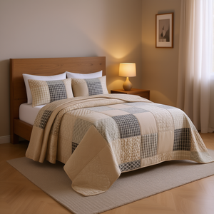 DB Reversible Bedspread Set 3-Piece Coverlet King Queen Size <b>Patchwork</b> Pattern Bedroom <b>Bedding</b> - Product Image 2