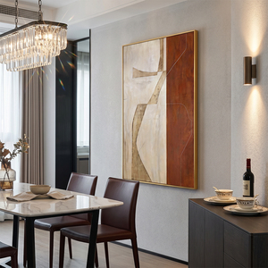 Tableau abstrait vertical peint main cadre aluminium, déco murale géométrique terre cuite pour entrée - Product Image 5