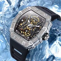Jam tangan mekanis pria, ONOLA 3828D gerakan otomatis montre reloj asli nyaman untuk pria jam tangan tali silikon berongga
