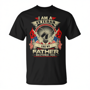 Camiseta promocional negra para hombre con la frase 'I Am A Veteran Like My Father Before Me' - Product Image 2