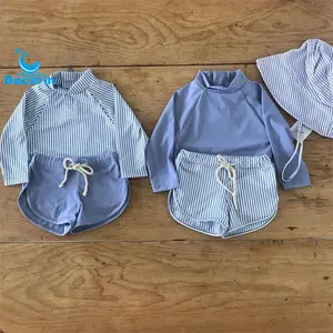 MOQ rendah bergaris bayi Rush penjaga terbaik biru berenang celana pendek kustom bayi baju renang anak-anak pakaian pantai