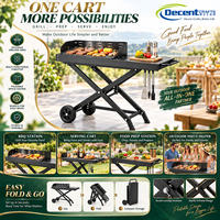 Chariot de barbecue roulant pliable avec roues, table portable à structure en acier pour cuisine extérieure