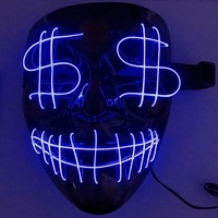 Masque LED lumineux en PVC, motif dollar américain, pour Halloween, carnaval, scène d'horreur, performance d'ambiance, produit transfrontalier très vendu