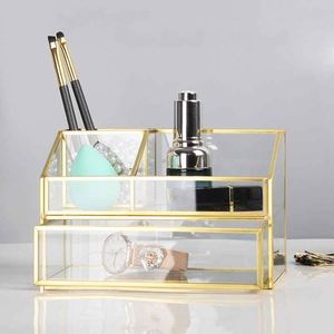 Cocostyles Custom Handmade Luxury 4 Tiers <b>Drawers</b> Type Glass and Brass <b>Storage</b> With Handles for Cosmetics <b>Box</b> Makeup - Product Image 3