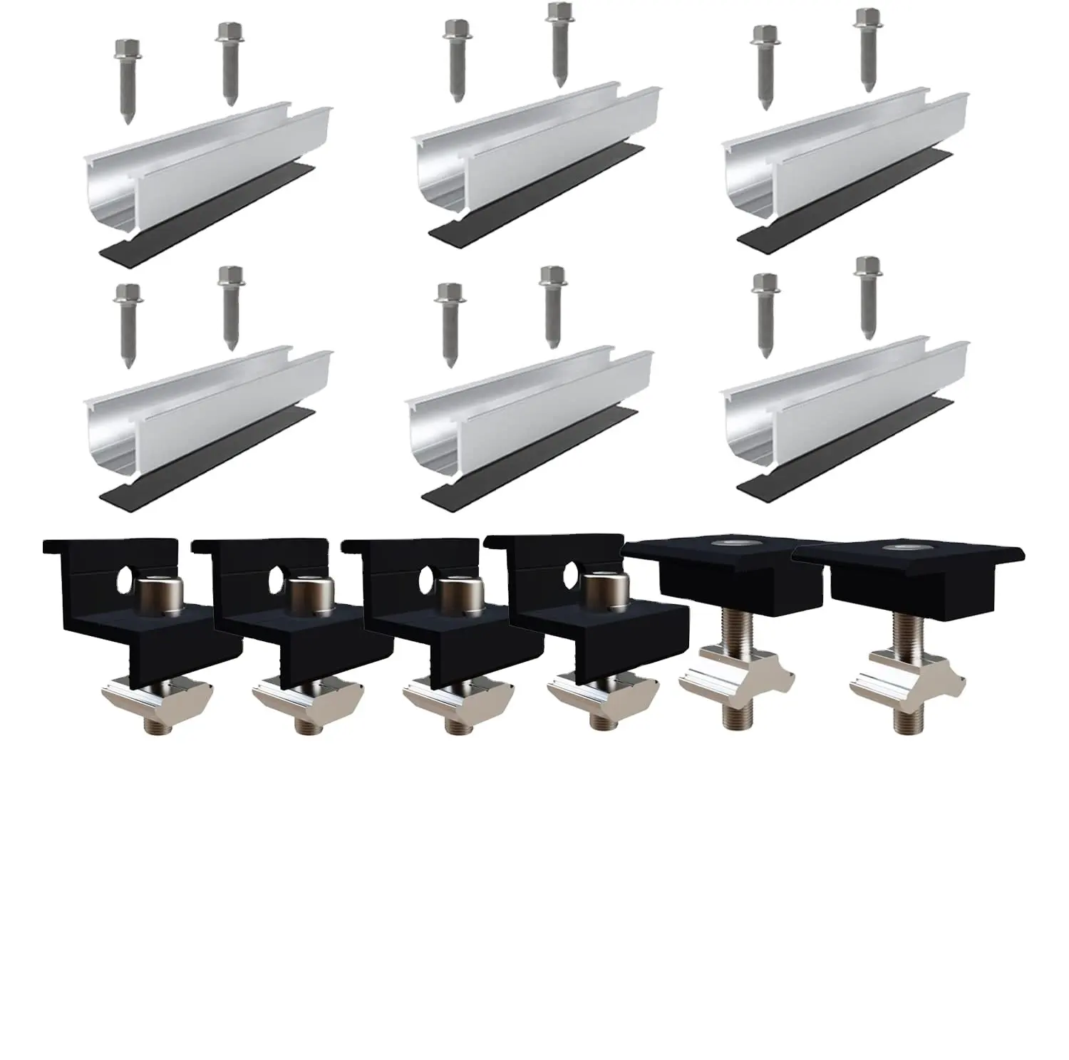 Retail Mini rail set of photovoltaic clip solar panel module clamps and short rail fastening for trapezoid roof bracket