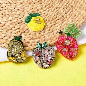 手作り 3D ビーズ アボカド フルーツ アップリケ クリスタル 裁縫用 ラインストーン パッチ 服 靴 帽子 バッグ 靴下用 - 主な素材：布地 - Product Image 3