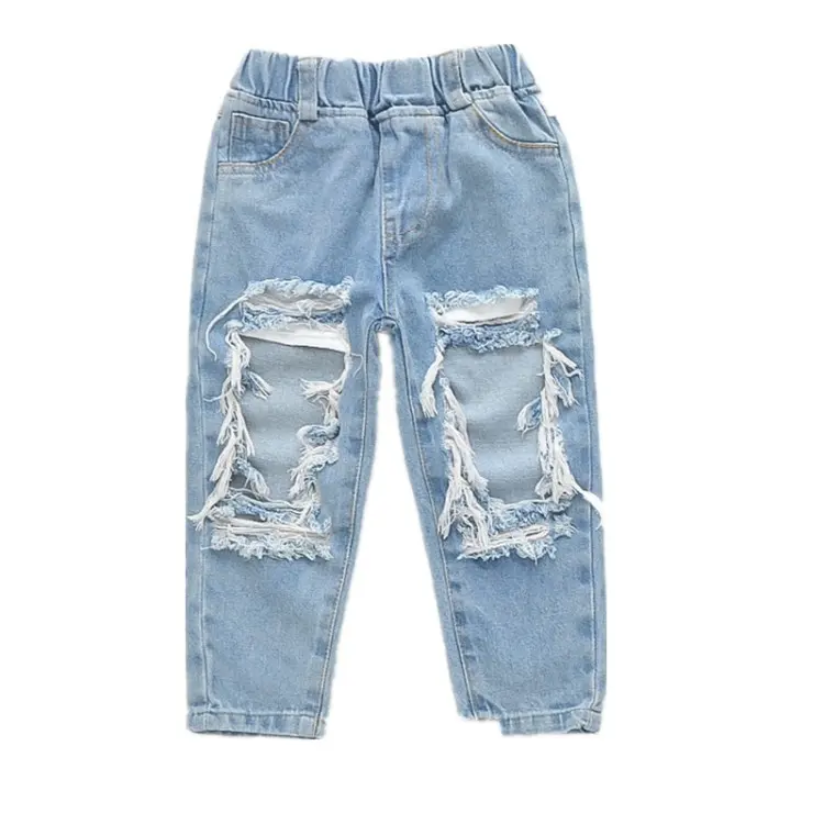 Wholesale custom Spring New Fashion Infant Baby Girls Denim Pants Toddler Kids Ripped Jeans Children Clothing Blue