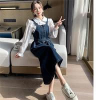 Robes en Jean Midi Sans Manches Col Bateau Vintage FEO sur Mesure, Taille Empire Couleur Unie, Boutonnée Décontractée pour Femmes