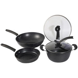 Set di pentole antiaderenti in pietra medica 3 pezzi Wok antiaderente senza fumo e pentola per zuppa per bistecca e zuppa regalo di famiglia - Product Image 1