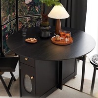 Table à manger ronde extensible et pliable en bois massif nordique, compacte, luxueuse, mobile, avec rangement, en bois d'hévéa, pour petits espaces