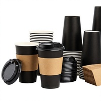 Gobelets à café jetables de 3/8/12/16 oz avec couvercles et manchons, logo personnalisé en feuille d'or, sans BPA, anti-fuite, pour boissons chaudes et froides