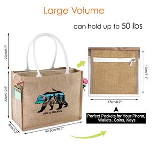 Sac fourre-tout en jute de grande capacité laminé promotionnel écologique recyclable imprimé de logo personnalisé direct de l'usine - Product Image 5